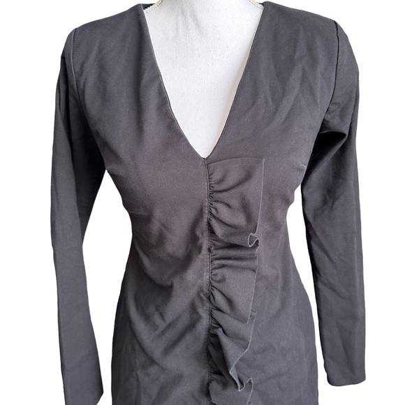 Zara TRF Collection Black Ruffle Front Long Sleeve V-neck Dress Size Medium - Picture 6 of 17